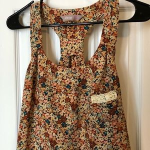 Orange floral racerback tank top